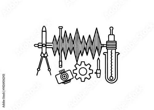 Silhouette of fourier transform tools isolated on a white background