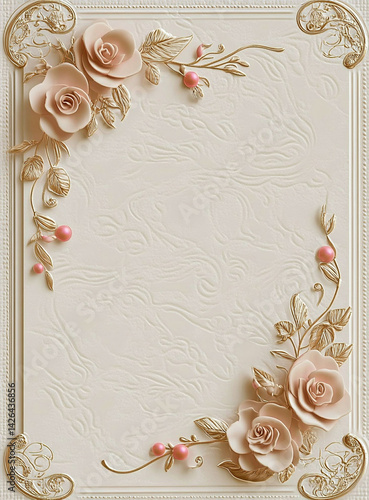 Elegant Cream Roses Gold Frame Floral Design