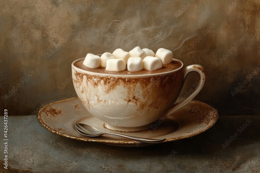 Cup of hot chocolate with marshmallows.