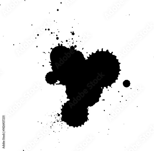 black ink brushed splatter splash artistic grunge graphic element on white background