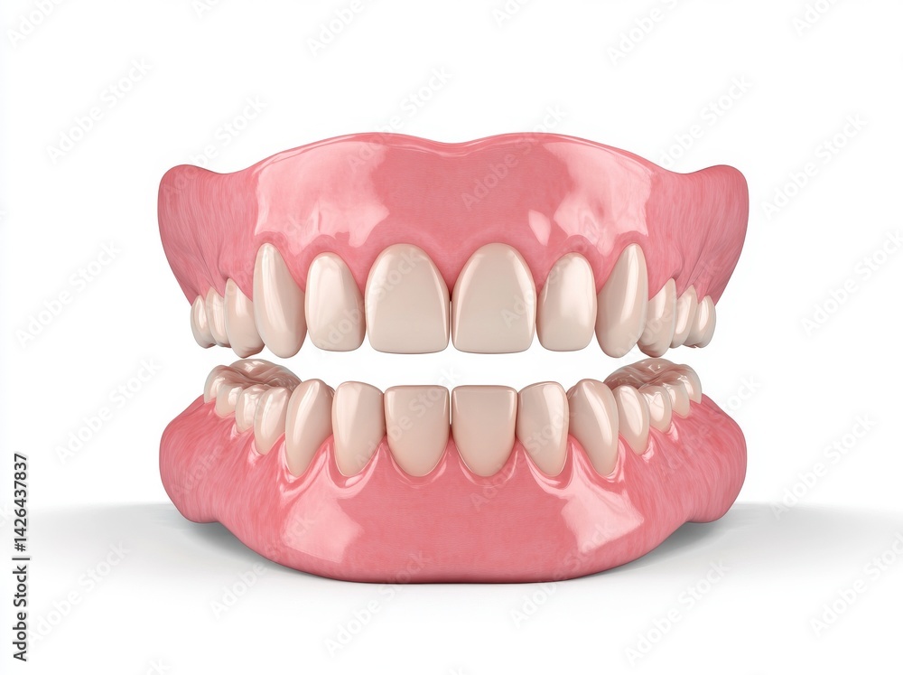 Fototapeta premium A 3D rendering of a jaw with a missing front tooth displaying a deuce on a white background