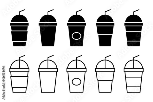Vector isolated Beverage Cup icon set in black outline and fill