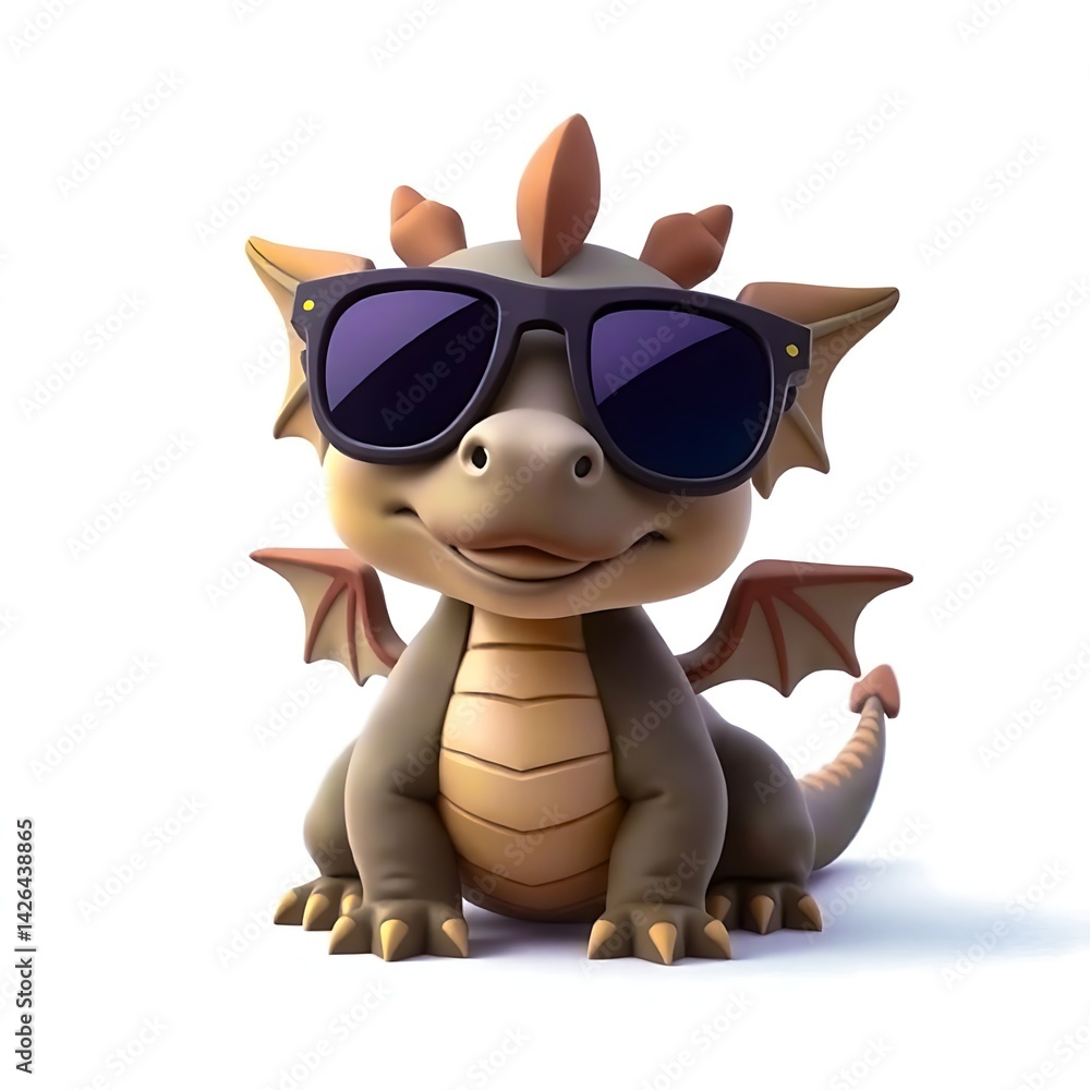 Fototapeta premium Cute Cartoon Dragon Wearing Sunglasses: Summer Fun Illustration