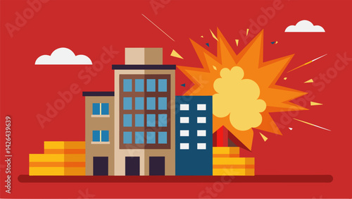 In the eighth image a controlled explosion is set off causing a portion of the building to collapse in a controlled manner.. Vector illustration