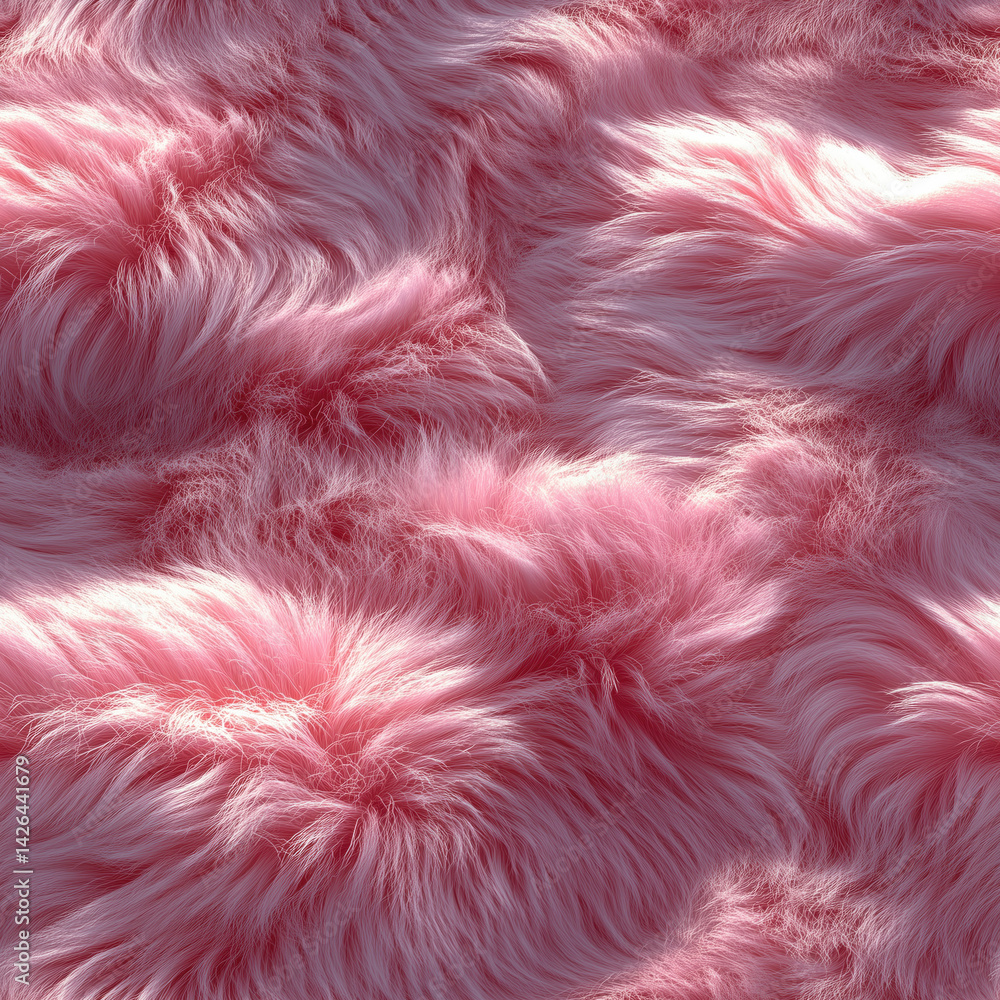 Textured pink fur fabric with soft waves and plush appearance for textile design