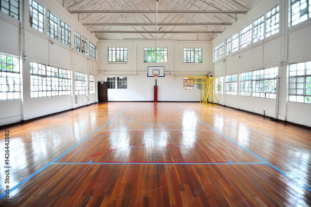 Empty gym classes in european schools are designated for sports like football, basketball, and handball Empty gym classes in european schools are designated for sports like football, basketball, and handball
