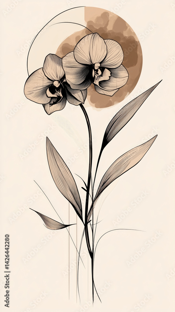 Elegant illustration of orchids with minimalist design elements