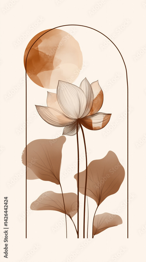 Elegant floral illustration featuring lotus and leaves