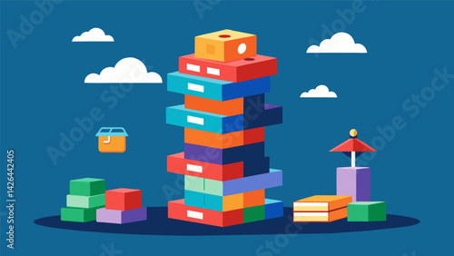 Obraz na płótnie A game of Jenga with the blocks labeled as different expenses housing groceries etc. showing how student loan debt can affect ones ability to balance. Vector illustration w salonie