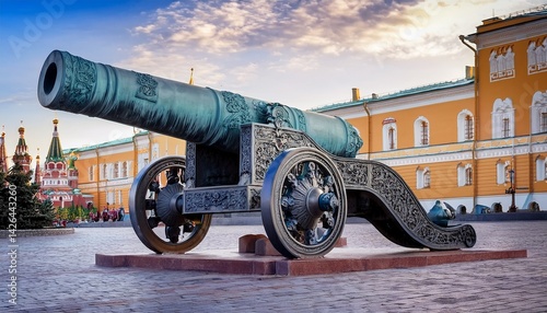 tsar cannon king of cannons in moscow kremlin russia it is old famous tourist attraction big bronze gun