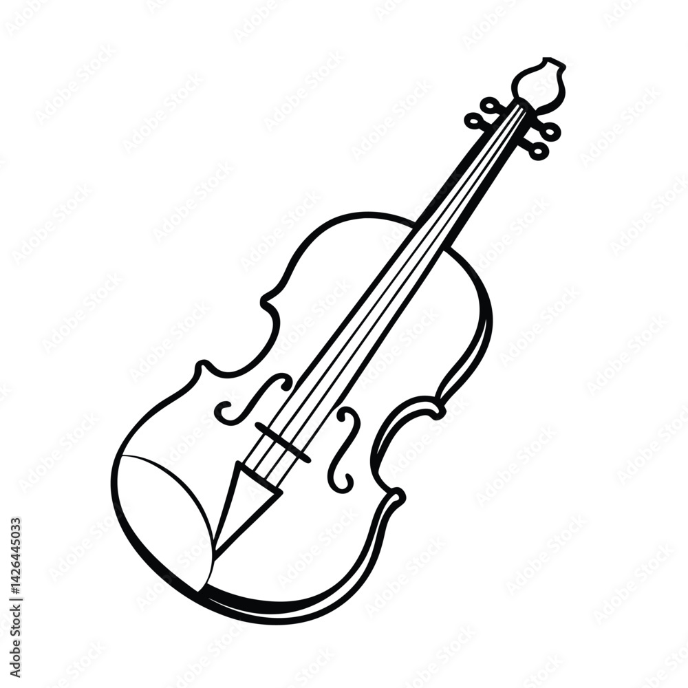 Naklejka premium Elegant black and white violin illustration simple line art musical instrument theme art