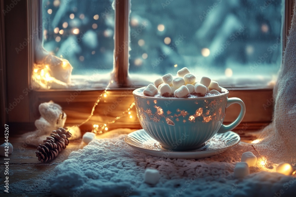 Cup of hot chocolate with marshmallows.