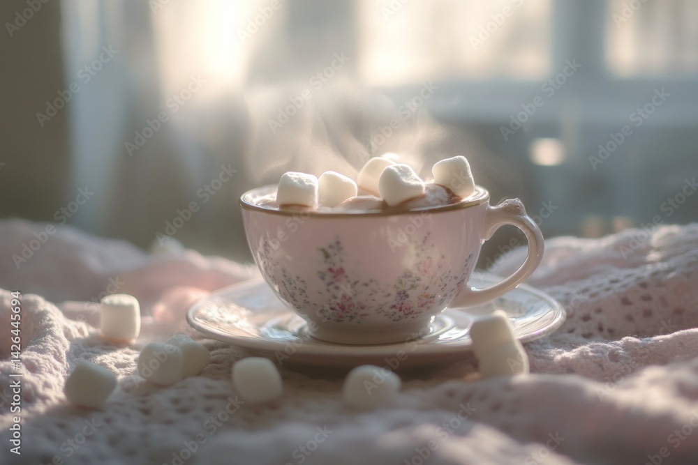 Cup of hot chocolate with marshmallows.