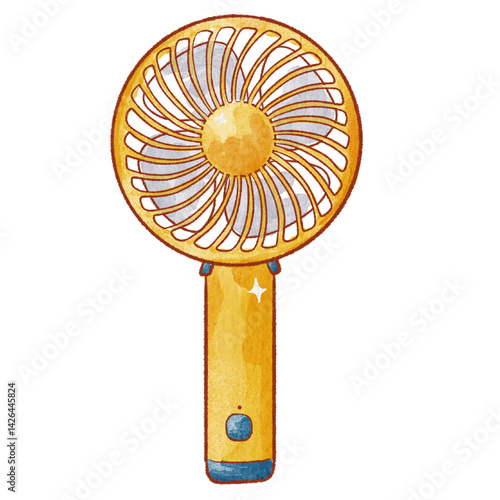 Portable fan painting in yellow tones