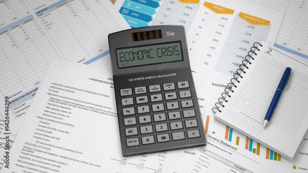 Economic Crisis text on calculator Economic Crisis text on calculator