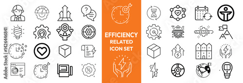 Energy Efficiency Line Editable Icons set. Vector illustration in modern thin line style of ecology related icons: energy saving light bulb, sustainability, electricity, and more.