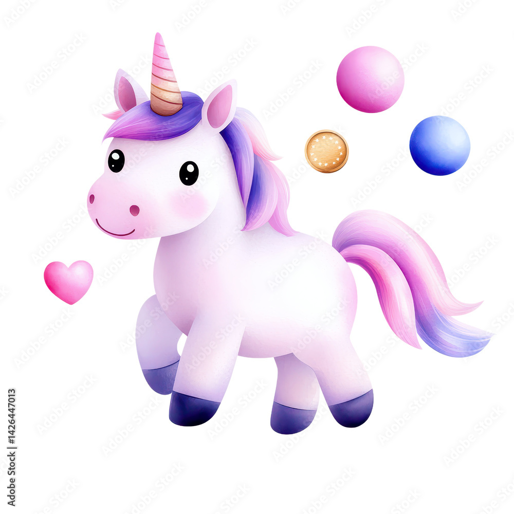 Fototapeta premium Cute unicorn character with colorful elements for playful designs. isolated against a transparent background.