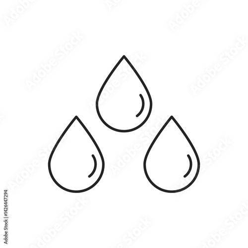 3 liquid water drops black outlined isolated illustration for UI or logotype. Vector icon in flat style