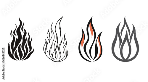 Vector graphic design of a realistic flame rising from bottom to top, symbolizing energy, transformation, and power. The flame represents fire, passion, and strength, ideal for projects