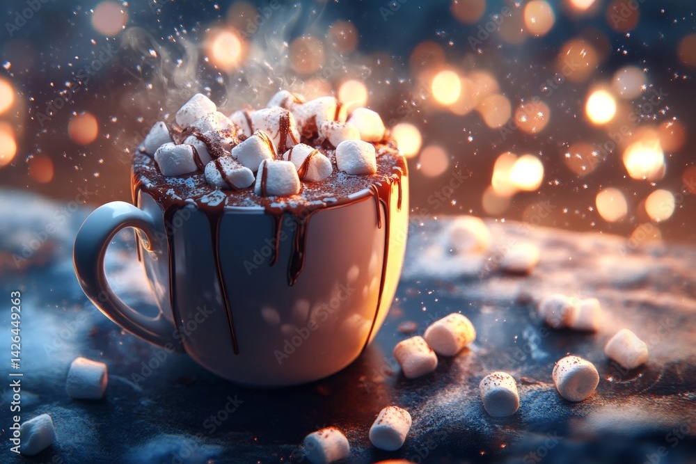 Cup of hot chocolate with marshmallows.