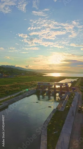 Wallpaper Mural Aerial view of Sunset Over a River Landscape Torontodigital.ca