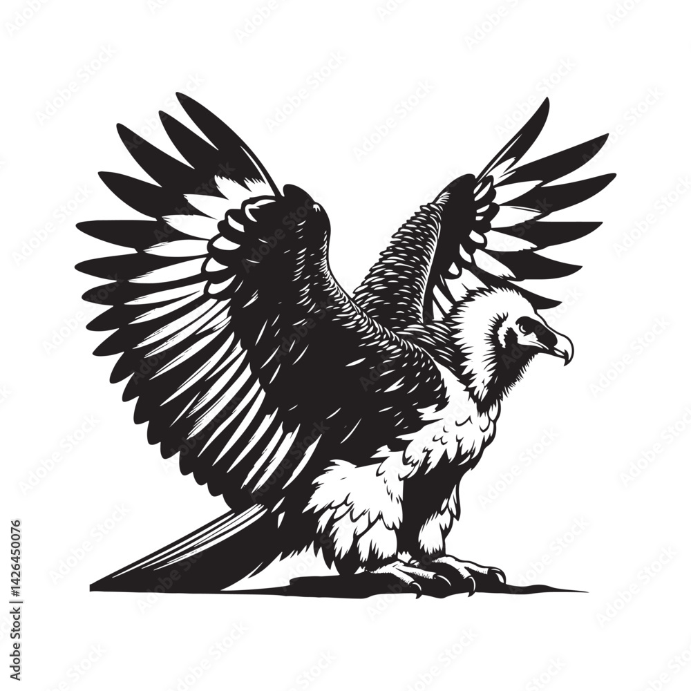 Obraz premium Bearded Vulture Silhouette - Black and White Bearded Vulture Illustration - Bearded Vulture Vector.