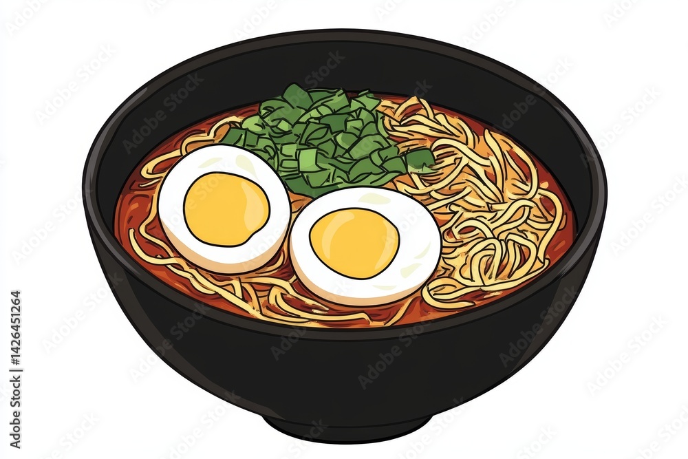 Bowl of ramen with soft boiled egg.