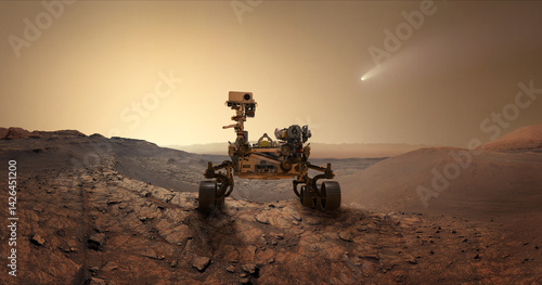 Fototapeta Naklejka Na Ścianę i Meble -  Mars Perseverance Rover is exploring surface of Mars. Perseverance rover Mission Mars exploration of red planet. Space exploration, science concept. .Elements of this image furnished by NASA.