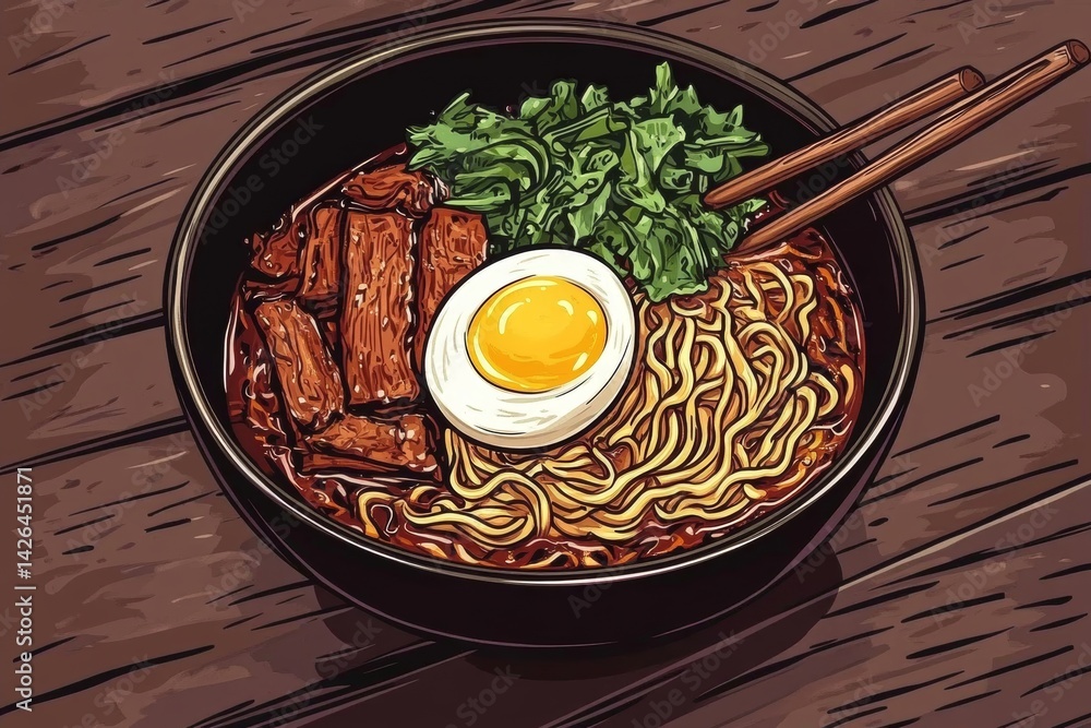 Bowl of ramen with soft boiled egg.