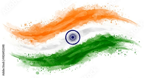Watercolor rendition of the Indian flag with artistic brushstroke texture