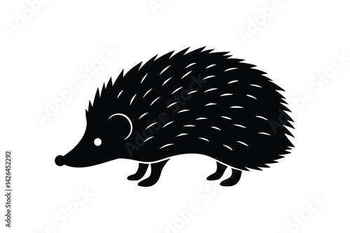 Hedgehog sniffing silhouette on white background