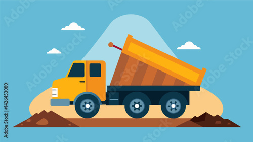 The shrill beep of a truck backing up filled the air as it carefully maneuvered into place to unload a large pile of gravel.. Vector illustration