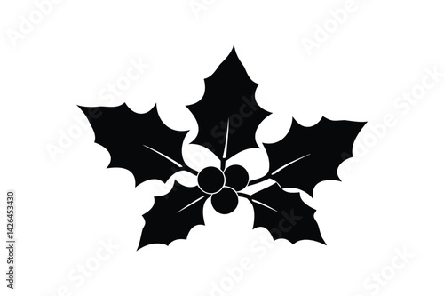Holly berry silhouette on white background