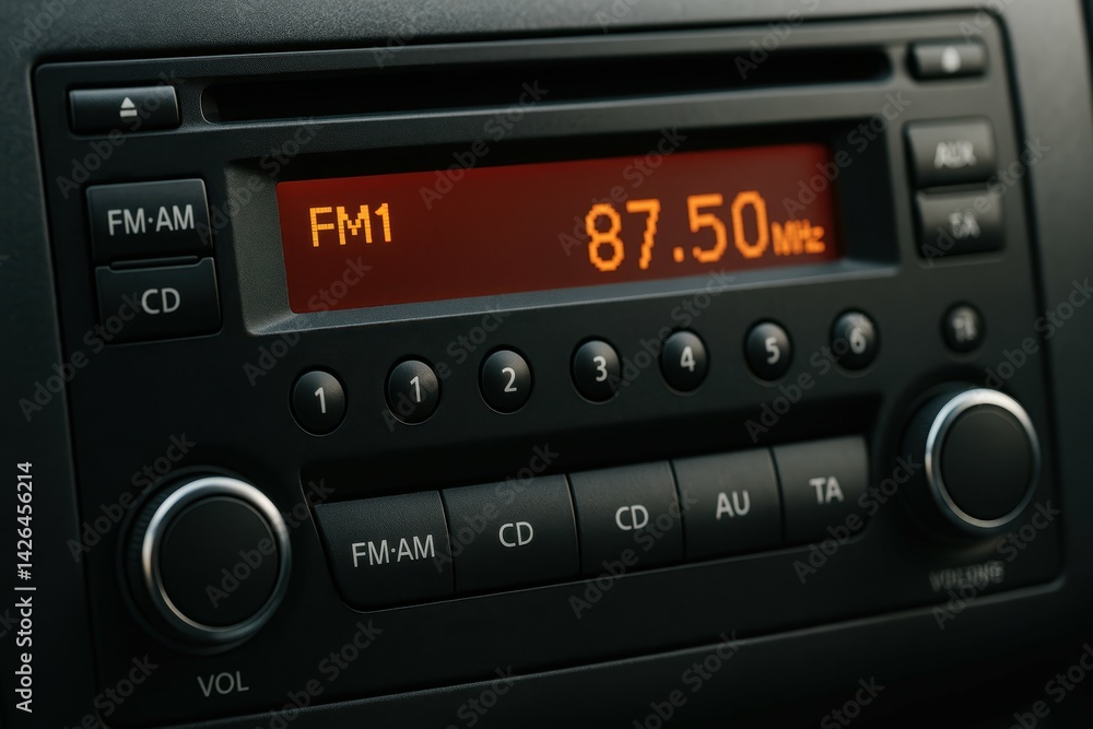 Close Up of Car Radio Display Showing Frequency and Controls Close Up of Car Radio Display Showing Frequency and Controls
