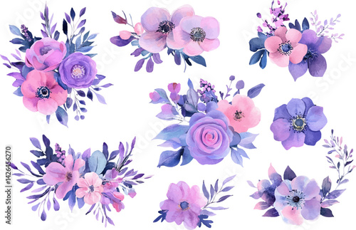 set of colorful flowers