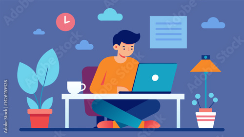 A person sitting in front of a computer working remotely and earning a comfortable income showcasing the flexibility and potential for remote work in. Vector illustration