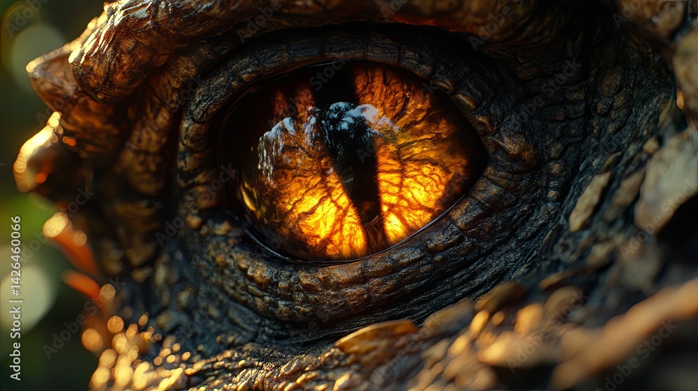 Close-up view of a dragon's fiery eye. Close-up view of a dragon's fiery eye.