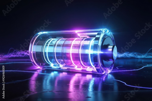 Futuristic neon battery with electric energy