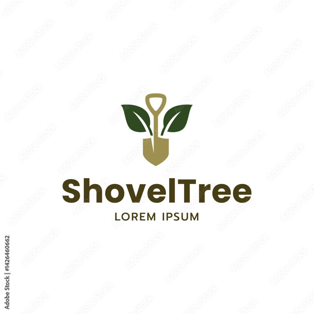 Fototapeta premium Garden Shovel Logo with Tree Concept isolated on white background.