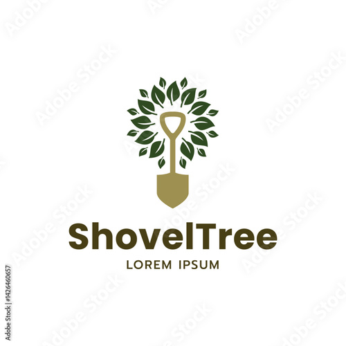 Garden Shovel Logo with Tree Concept isolated on white background.