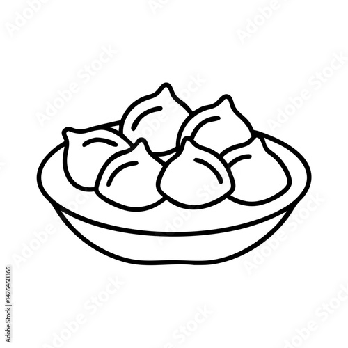 Dumplings in a Bowl Outline Illustration  