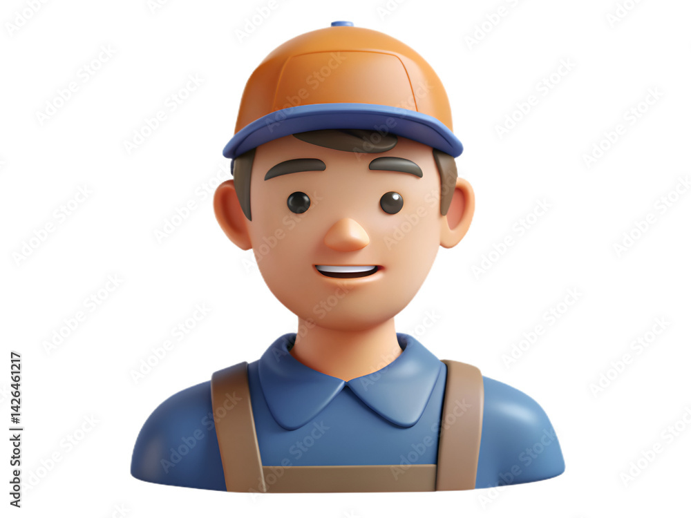 Smiling Cartoon Worker Character Wearing Hard Hat 3D Render Smiling Cartoon Worker Character Wearing Hard Hat 3D Render