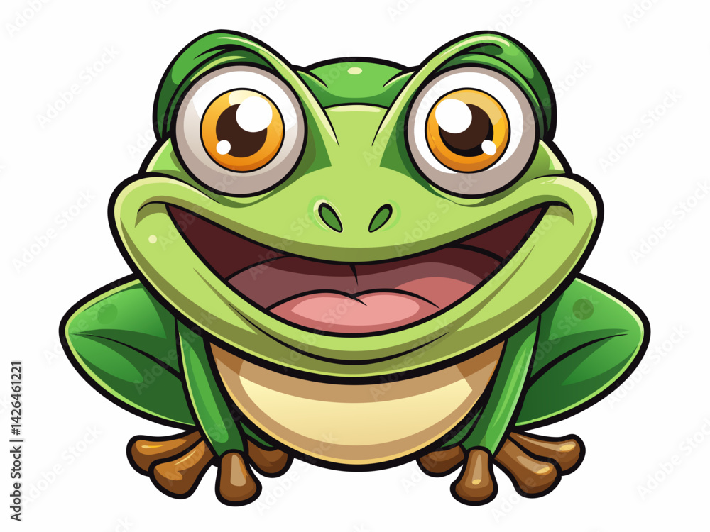 Fototapeta premium A high-quality vector illustration of a funny cartoon frog with wide eyes and a big smile, isolated on a white background