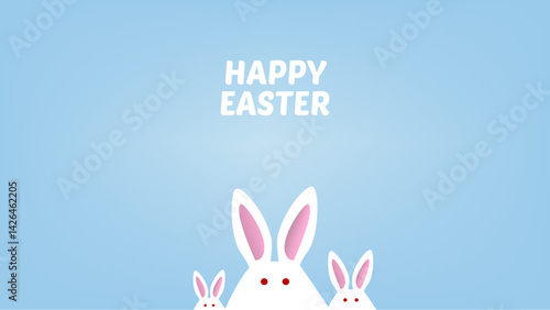Three cute bunnies with Happy Easter message