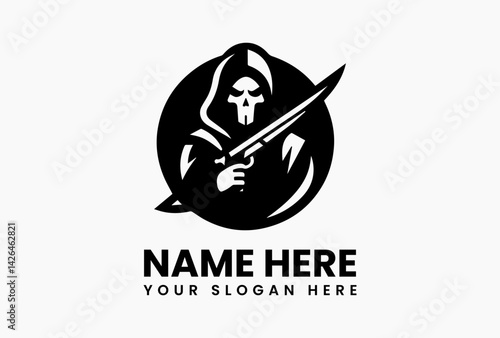 Monochrome Black Raider Illustration. Minimalist Gaming Art