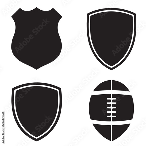 Set of shields. Shield icon vector, badge shape. Security, football patches, Vector military black silhouettes
