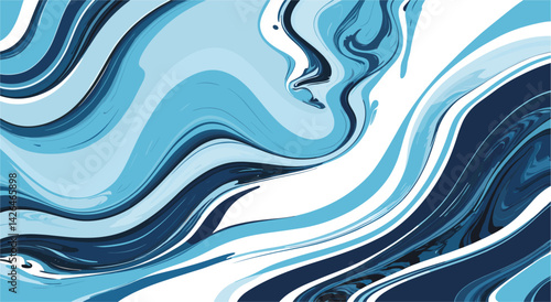 A blue and white swirl pattern with a blue and white background. The blue and white swirl pattern is very fluid and has a lot of movement