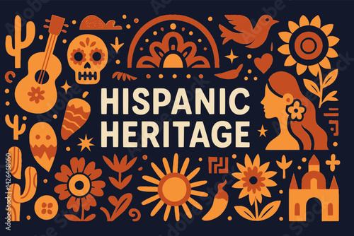 Hispanic american heritage month. Vector banner, poster, card for social media. National hispanic american heritage month. Background with a latin pattern