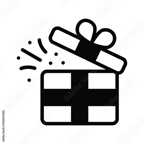 Easy to edit glyph style icon showing open gift surprise