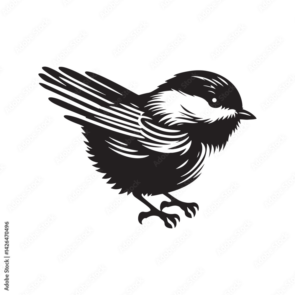 Fototapeta premium Black-capped chickadee Bird Silhouette - Illustration of Black-capped chickadee, - Minimalist Black-capped chickadee Design .